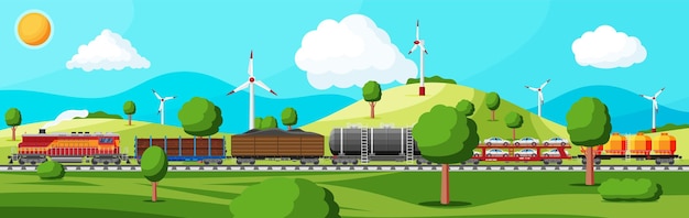 Cargo rail transportation nature landscape