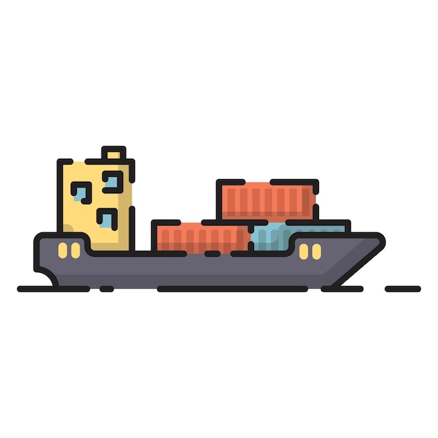 Cargo ship cartoon flat style