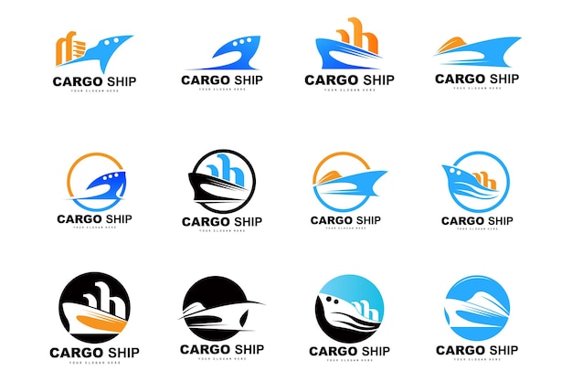 Cargo Ship Logo Fast Cargo Ship Vector Sailboat Design For Ship Manufacturing Company Waterway Sailing Marine Vehicles Transport Logistics