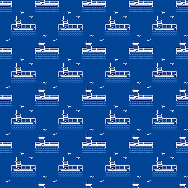 Cargo Ship with Containers vector Delivery concept outline seamless pattern