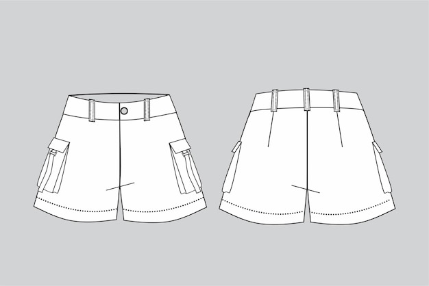 cargo shorts woman shorts shorts drawing vector fashion technical drawing cargo shorts drawing