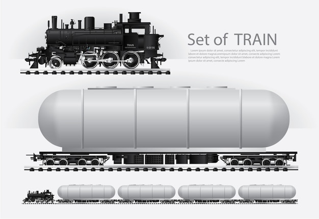 Cargo train on a rail road Vector illustration