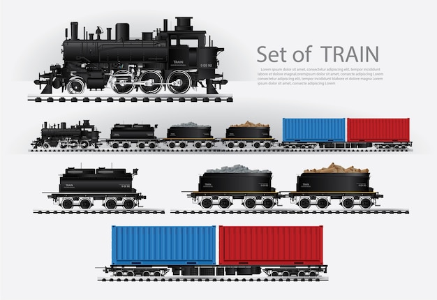 Cargo train on a rail road Vector illustration