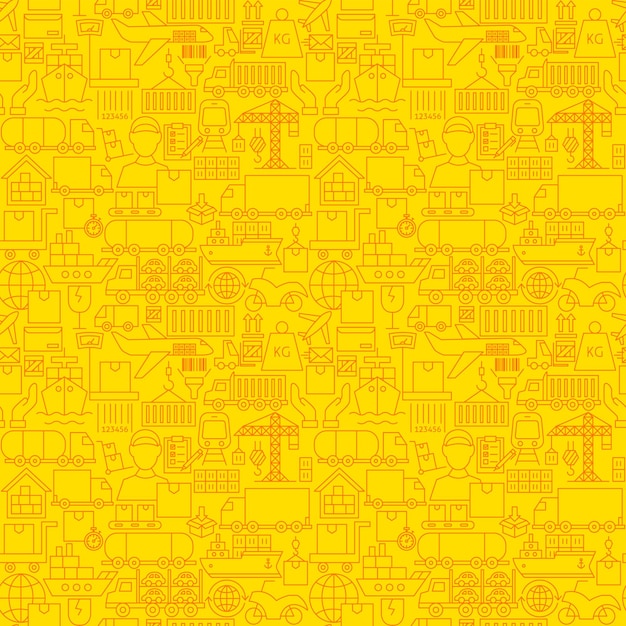 Cargo Transport Line Seamless Pattern Vector Illustration of Outline Background