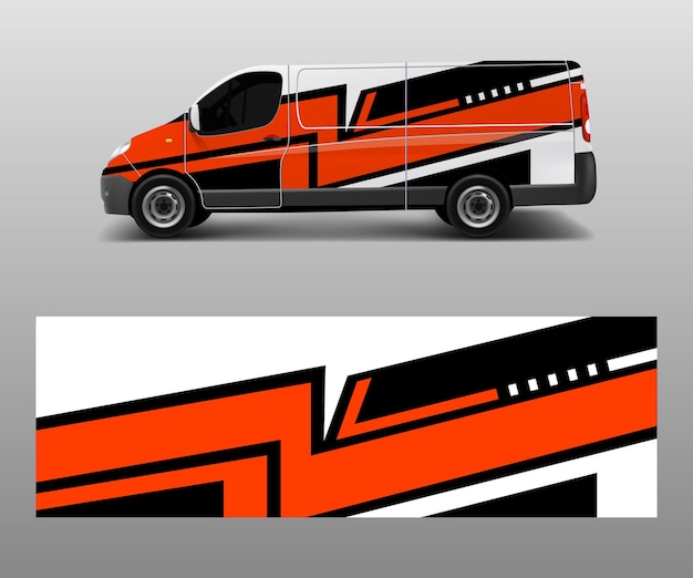 Cargo van decal with green wave shapes truck and car wrap vector Graphic abstract stripe designs for wrap branding vehicle