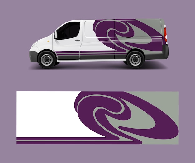 Cargo van decal with green wave shapes truck and car wrap vector Graphic abstract stripe designs for wrap branding vehicle