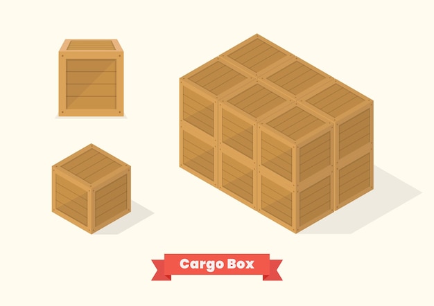 Cargo wood box isometric projection view. Vector illustration