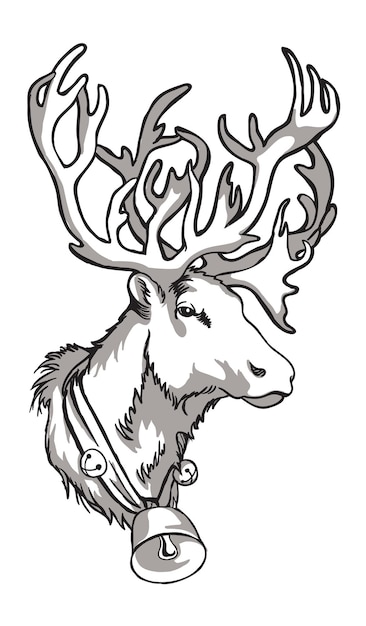 Caribou deer and indigenous peoples of northern Russia. Vintage black and white drawing. Vector illustration. Nature and man.