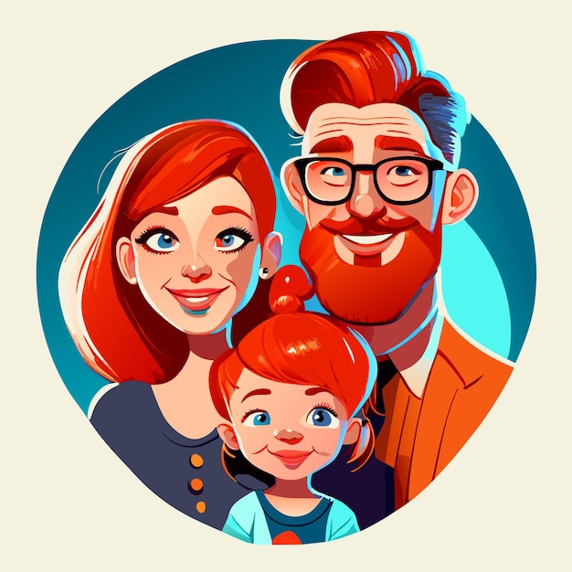 Caricature of a family with two children digital art full head and shoulders vivid realistic