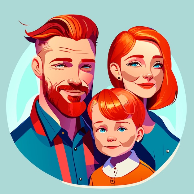 Caricature of a family with two children digital art full head and shoulders vivid realistic