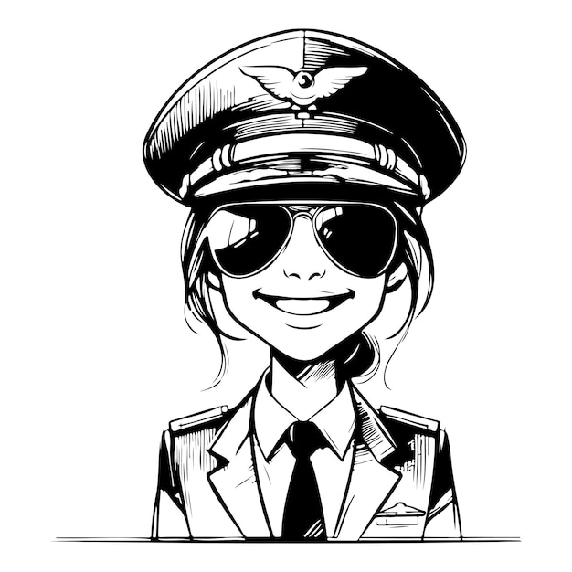 Vector caricature of a pilot in uniform