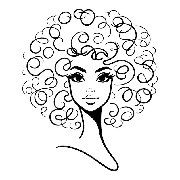 Vector caricature of woman with big curly hair