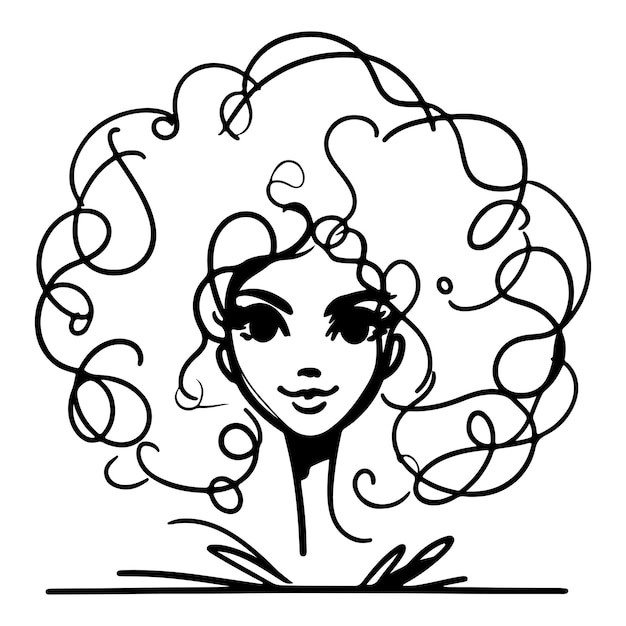 Vector caricature of woman with big curly hair