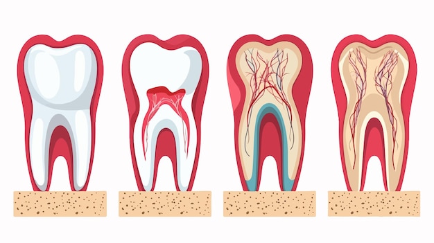 Vector caries stages infographics healthy tooth enamel