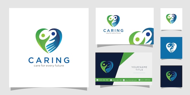 Caring Logo Design Vector Stock Illustration with business card