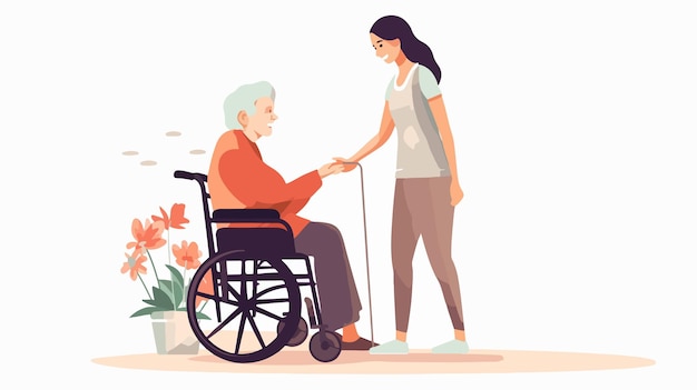 Vector caring young woman assisting elderly lady vector illustration