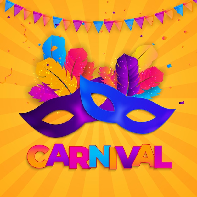 Carnaval Background.Traditional mask with feathers and confetti for fesival