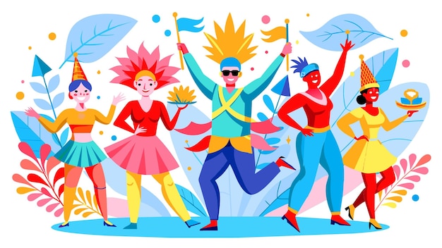 carnival 2024 people dancers music festival banner minimal panorama mask flat illustration vector