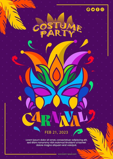 Carnival flyer poster costume party mask