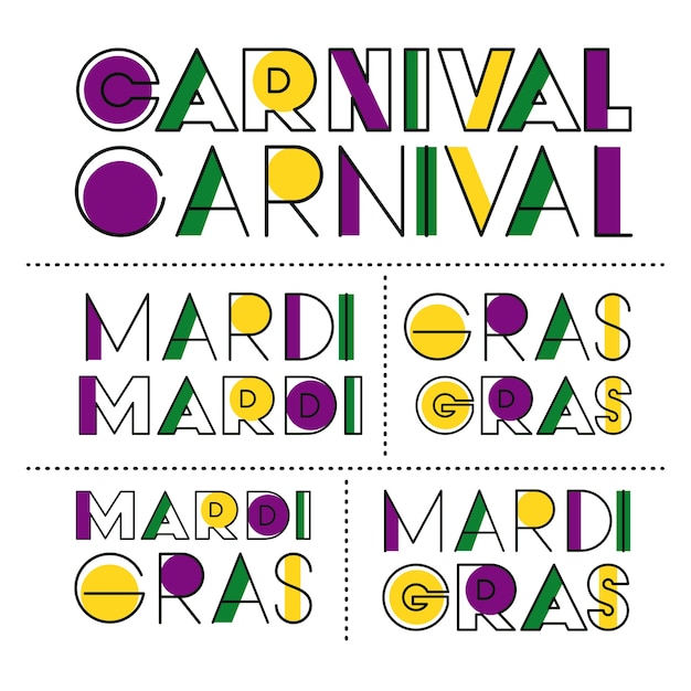 Carnival mardi gras sticker text set