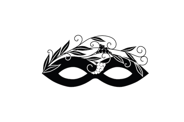 Vector carnival mask black isorated element face decoration design with flowers berries branches