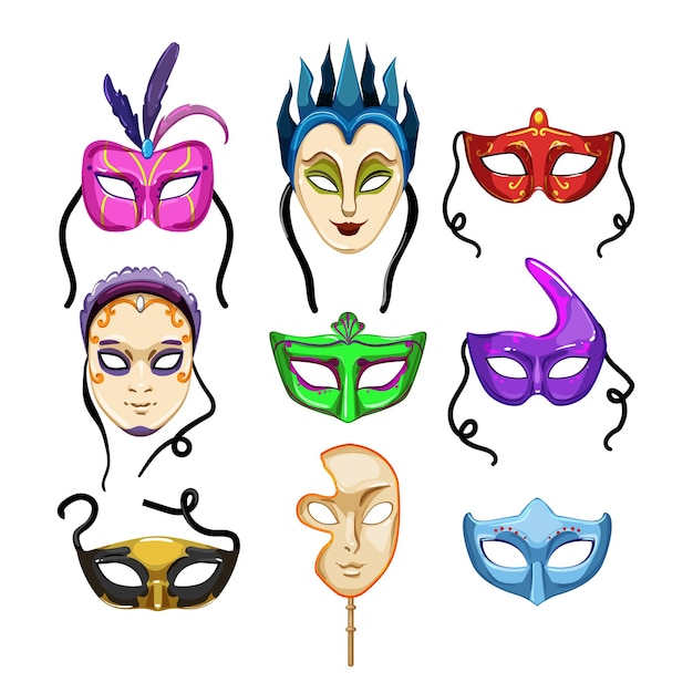 Carnival mask set cartoon vector illustration