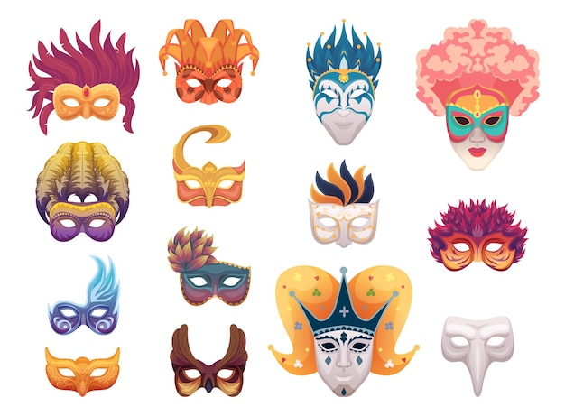 Carnival masks Venetian fashioned items for faces festive night party colored masks exact vector illustrations isolated Masquerade carnival face mask