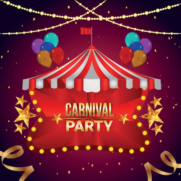 Carnival party greeting card with mask on purple background Vector