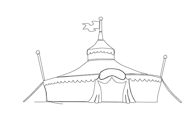 Carnival tent holiday with flag one line art