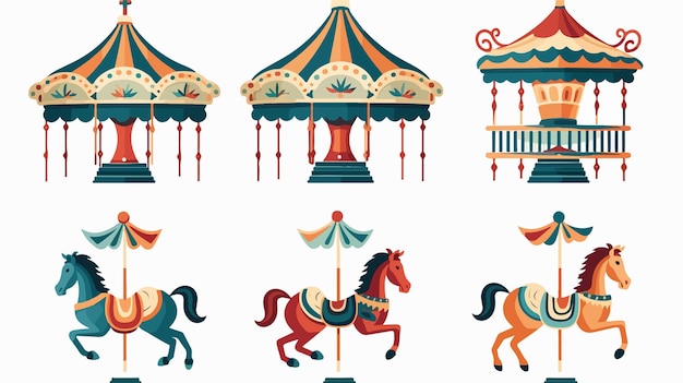 Vector carousel horses isolated icon design flat vector