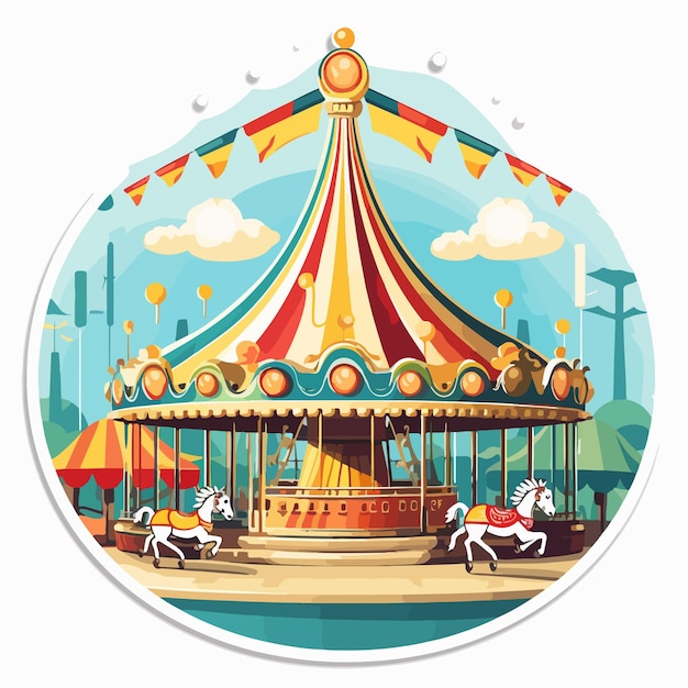 Vector carousel rides at fun fair sticker template for vibrant designs