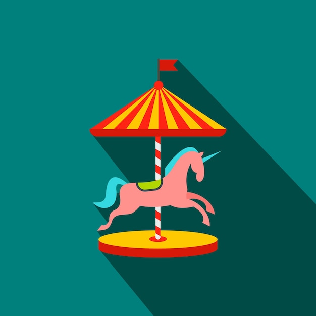 Vector carousel with horses flat icon on a blue background