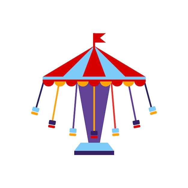 Carousel With Sits On Chains Primitive Colorful Style Flat Isolated Vector Icon On White Background