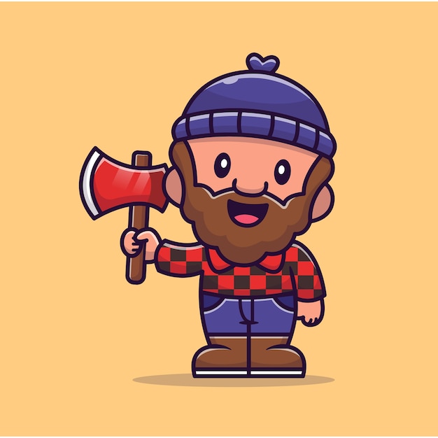 Carpenter Holding Ax   Icon Illustration. People Profession Icon Concept   .   