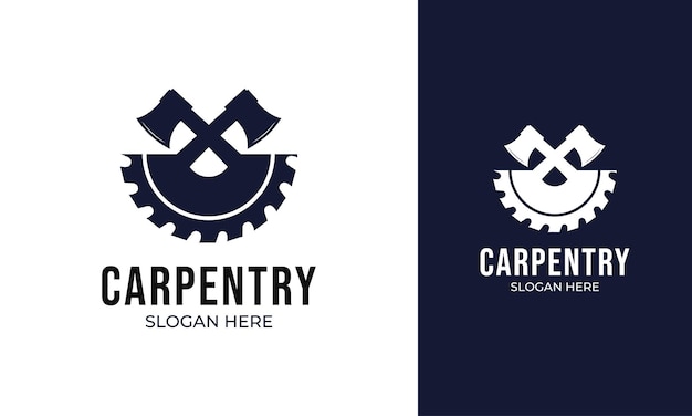 Carpenter logo design with saw and ax concept for lumberjack