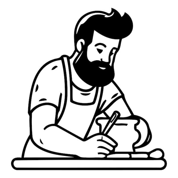 Carpenter at work Vector illustration in cartoon style on white background