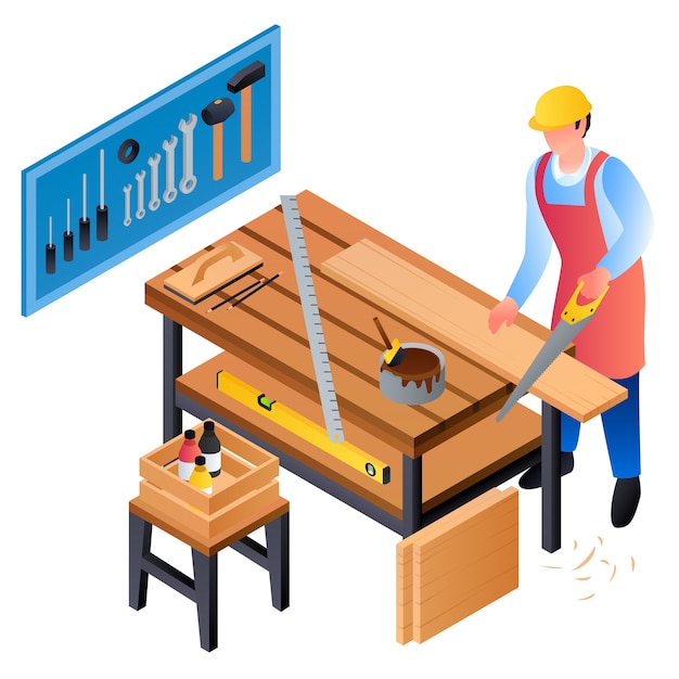 Carpenter working concept, isometric style