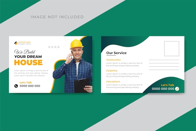 Vector carpentry or construction postcard design template