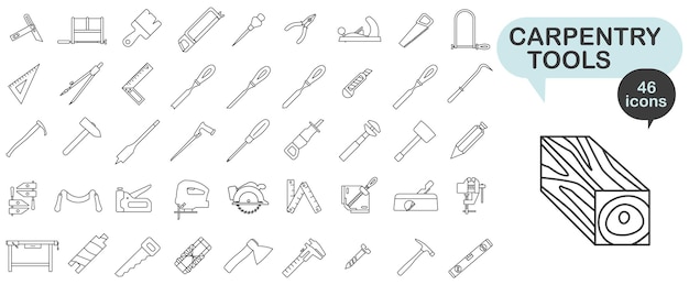 Carpentry tool icon collection Carpentry tool thin line Tool for carpentry shop Vector illustration