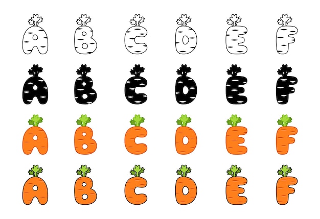 Carrot alphabet in cartoon style