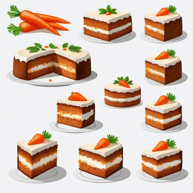 Vector carrot cake vector set white background isolated a high