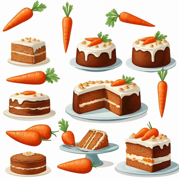 Vector carrot cake vector set white background isolated a high