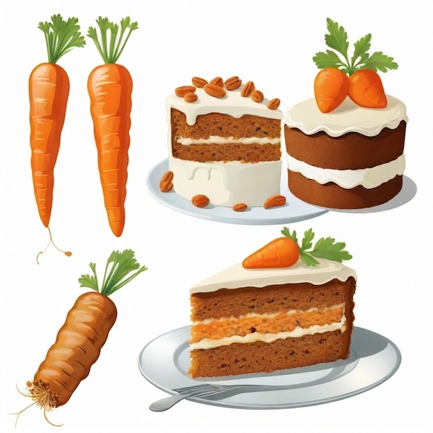 Vector carrot cake vector set white background isolated a high