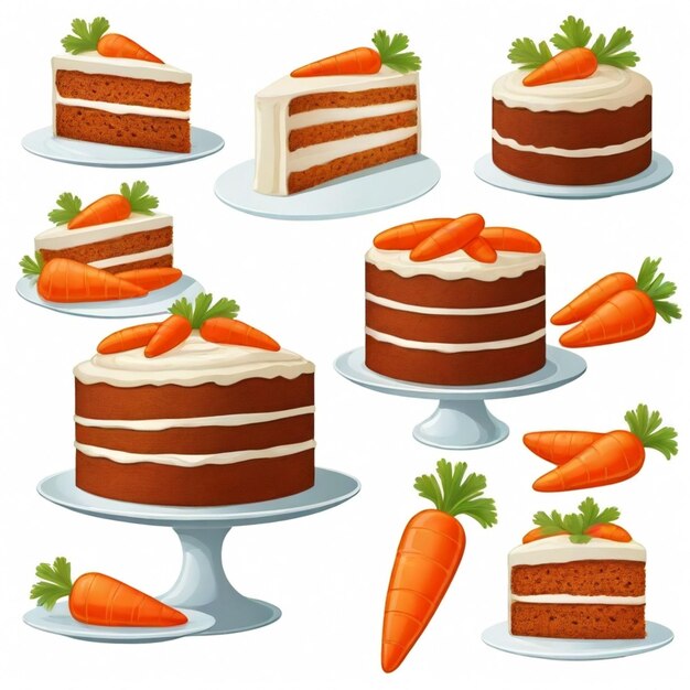 Carrot Cake vector set white background isolated a high