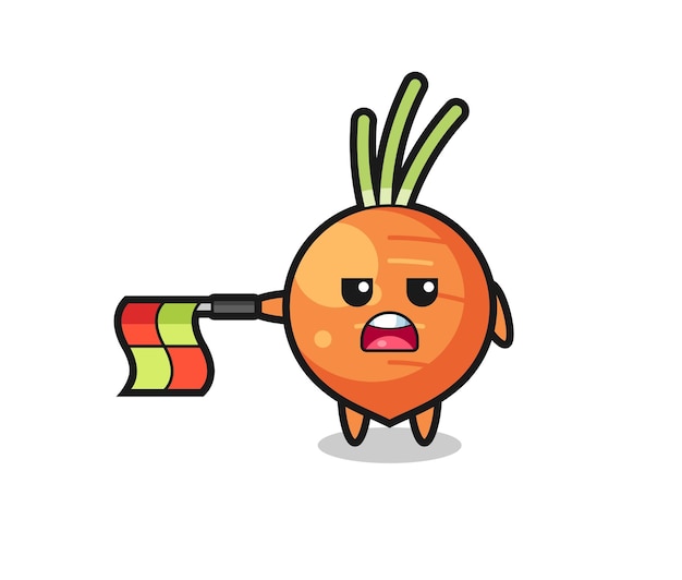 Carrot character as line judge hold the flag straight horizontally