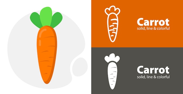 Carrot flat icon with carrot simple line icon