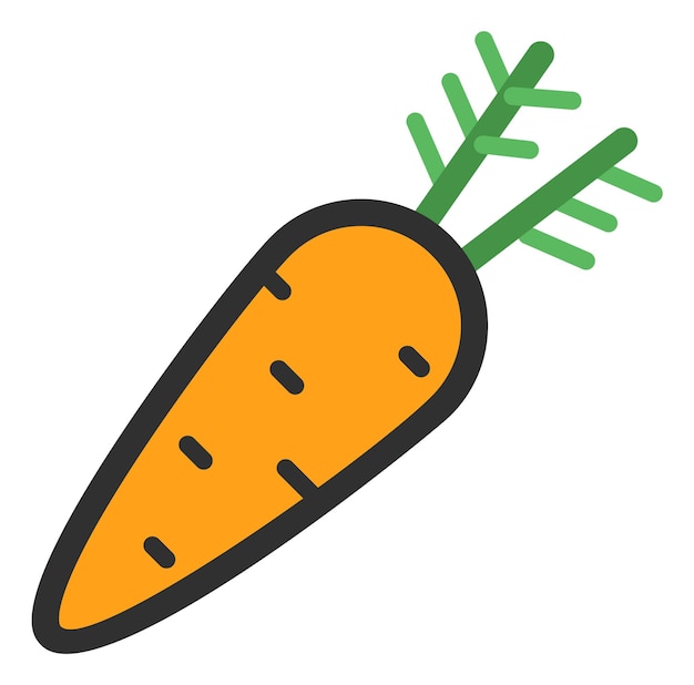 Carrot icon. Orange vegetable with green stems. Healthy snack