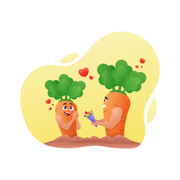 Carrot in love, cartoon character, lovely, vegetable, root,