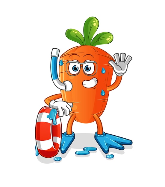 Carrot swimmer with buoy mascot. cartoon vector