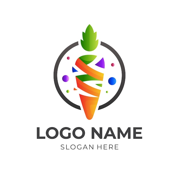 Carrot vegetable logo template with 3d colorful style